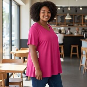 NEW Roaman's Pink Tunic Top Flowy Plus Size Large (18-20) Fuchsia Flattering